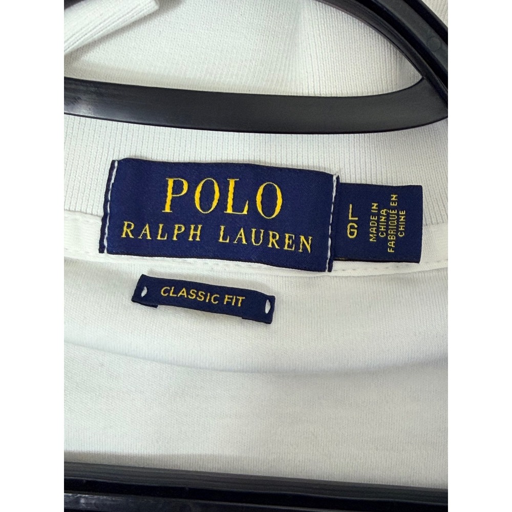Polo Ralph Lauren Mens Large Classic Fit Short Sleeve Polo Shirt White Cotton - Picture 6 of 9